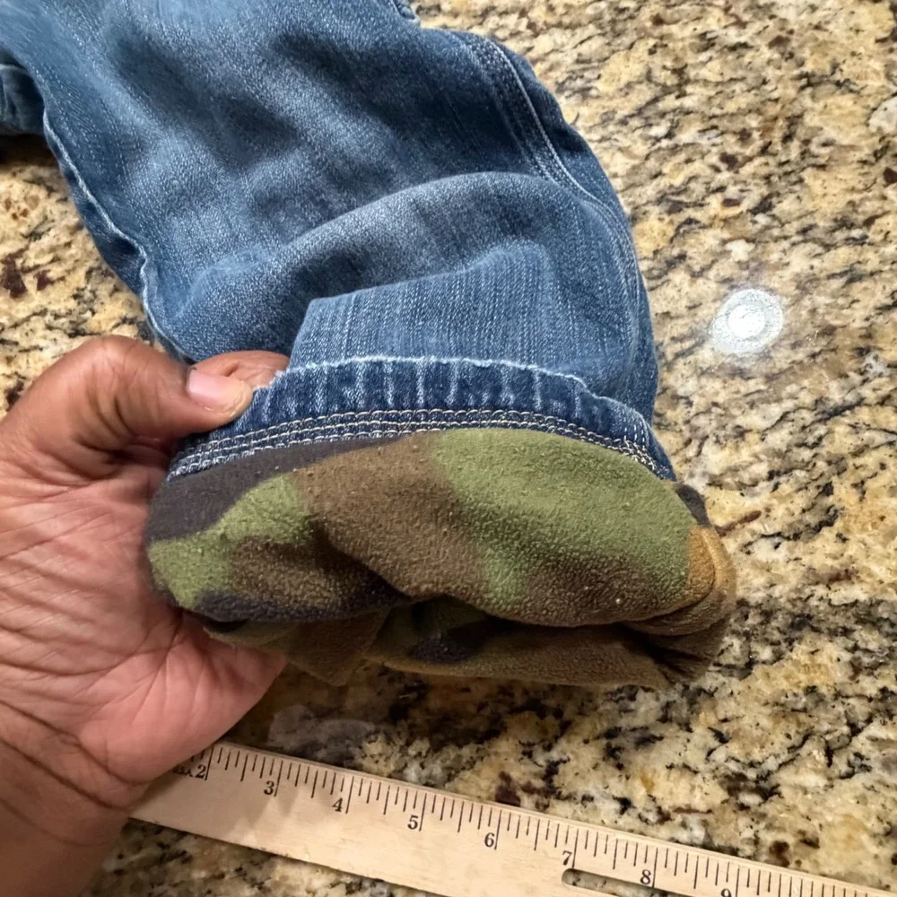 Vintage Old Navy Denim Boy 5T Carpenter Jeans Fleece Lined Camo Blue Pants